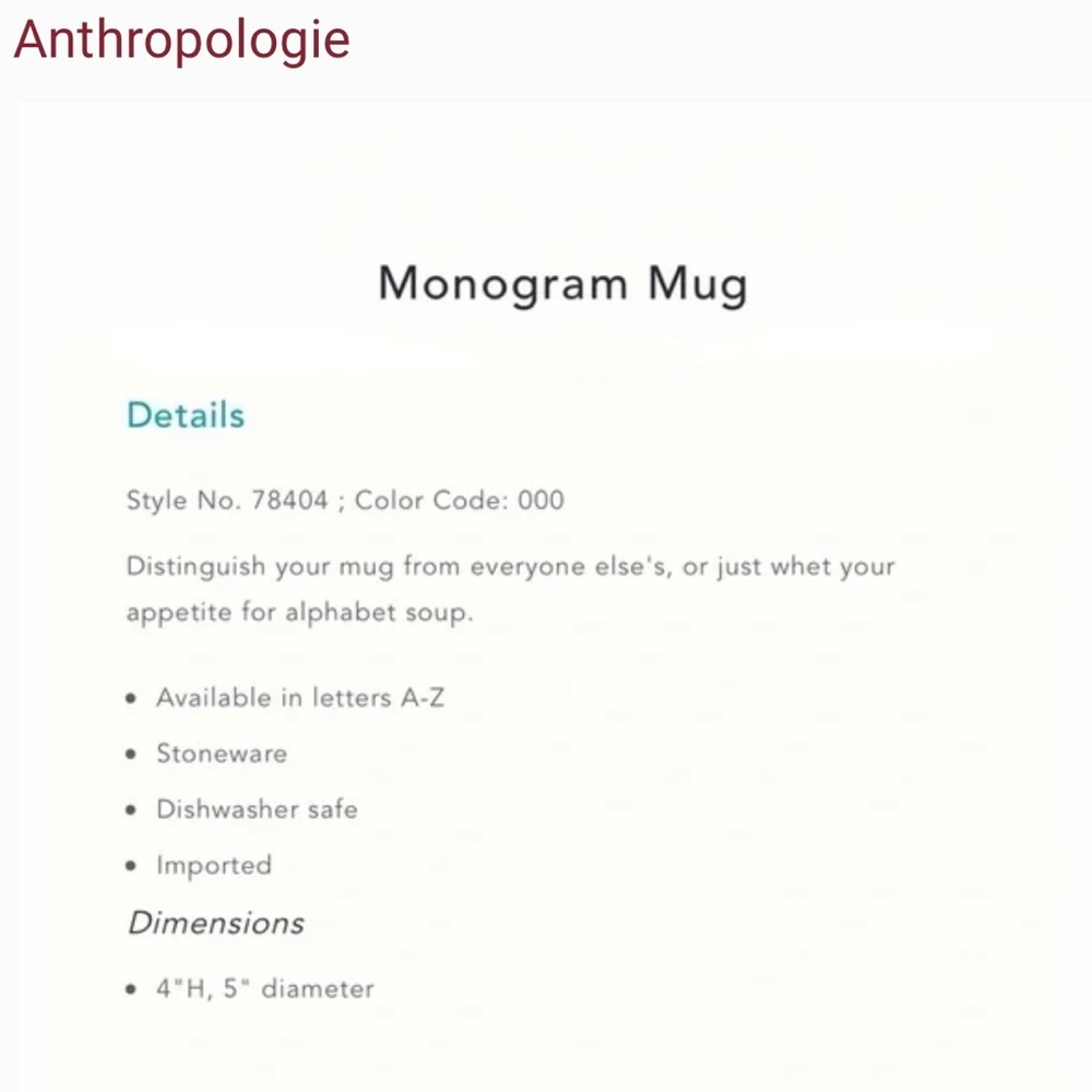 Classic "R" {Anthro} Initial Mug! EUC. Anthropologie Coffee + Tea Cup | Monogram - Picture 5 of 12